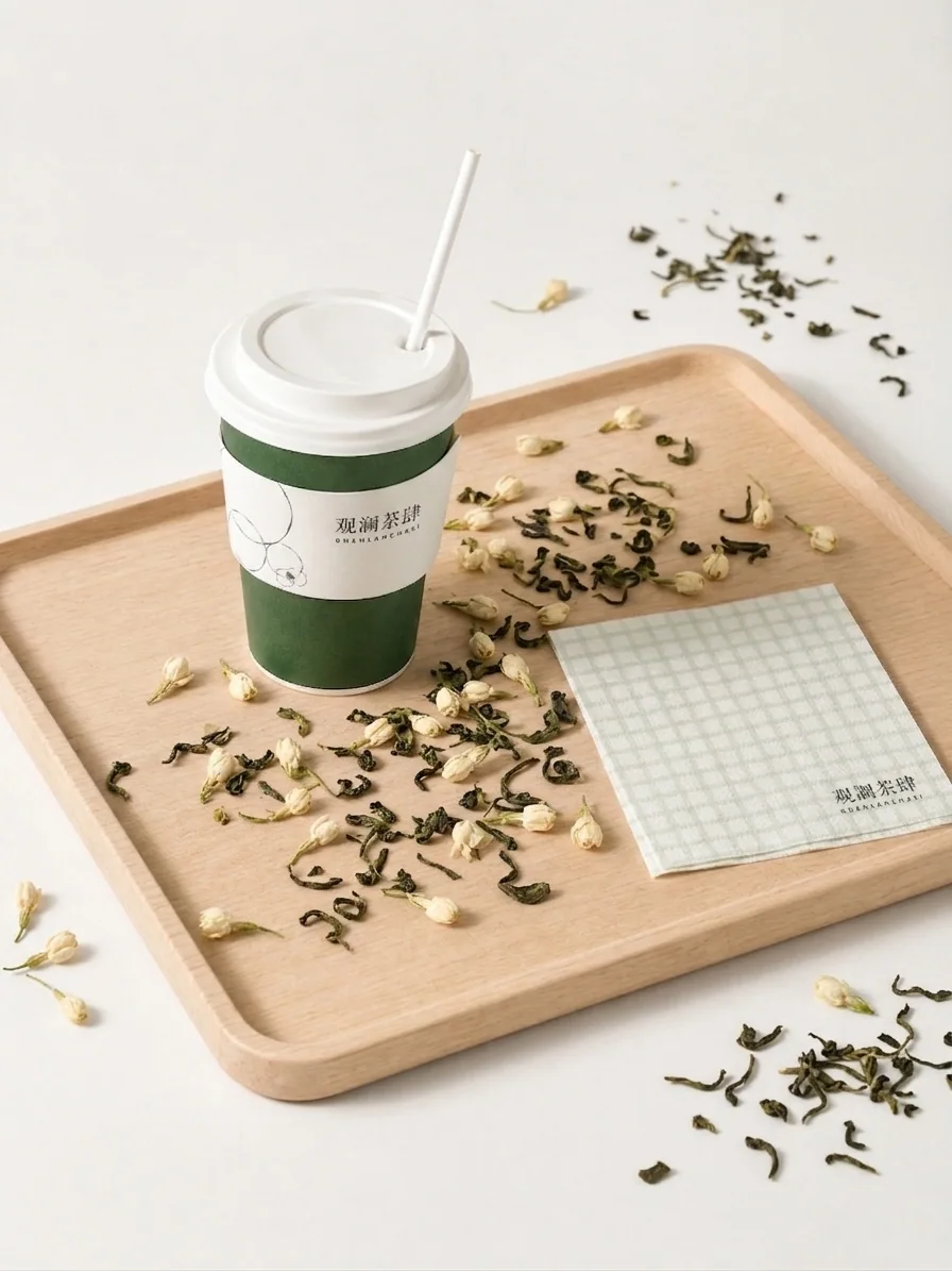 观澜茶肆：茶与花的桌面场景 · AI 辅助概念样机